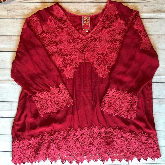 Johnny Was Tops - Johnny Was Red Tunic Top 3X